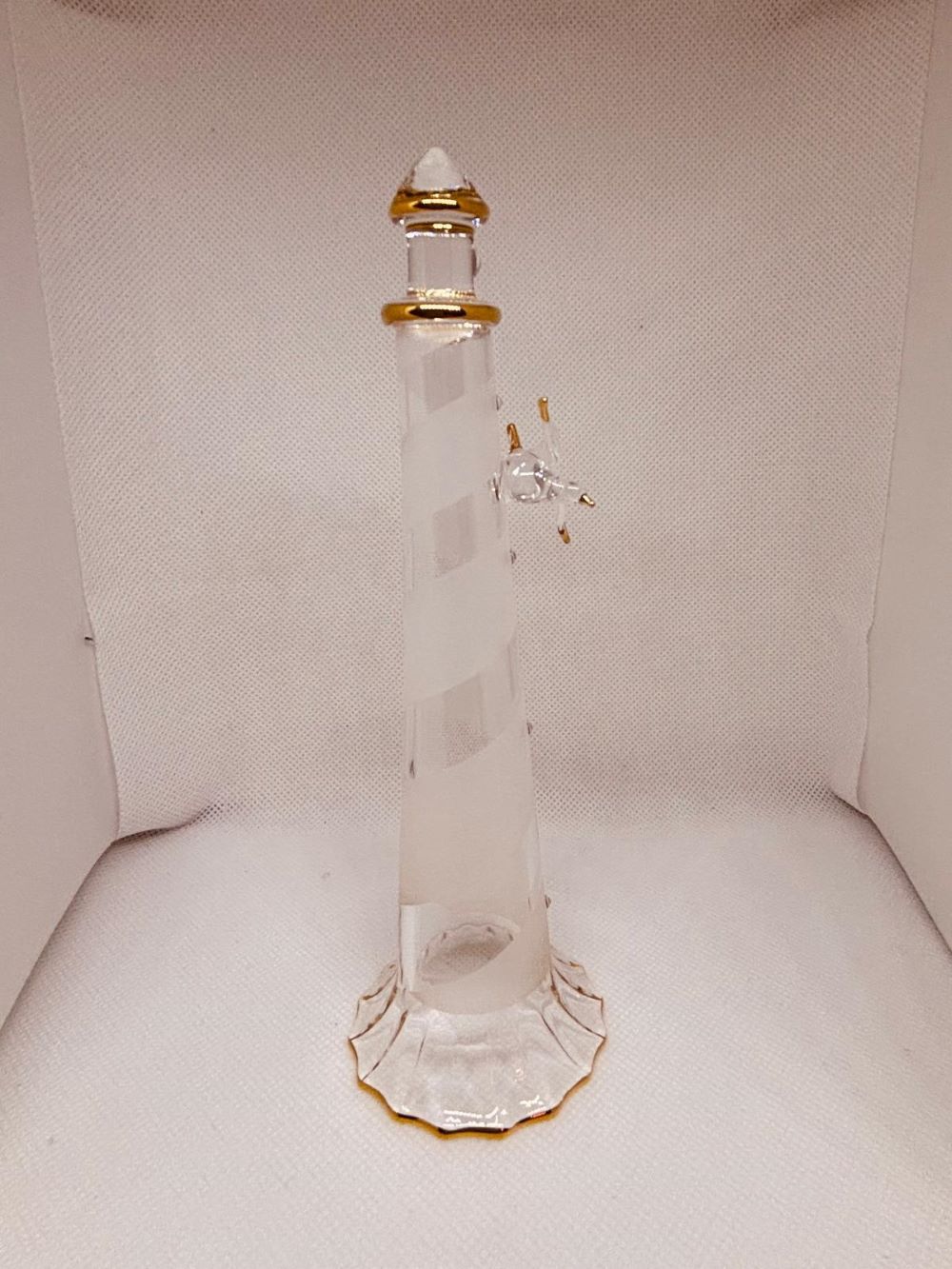 Spiral Lighthouse with Sea Gull, Tall Coastal Figurine with Glass & Crystal
