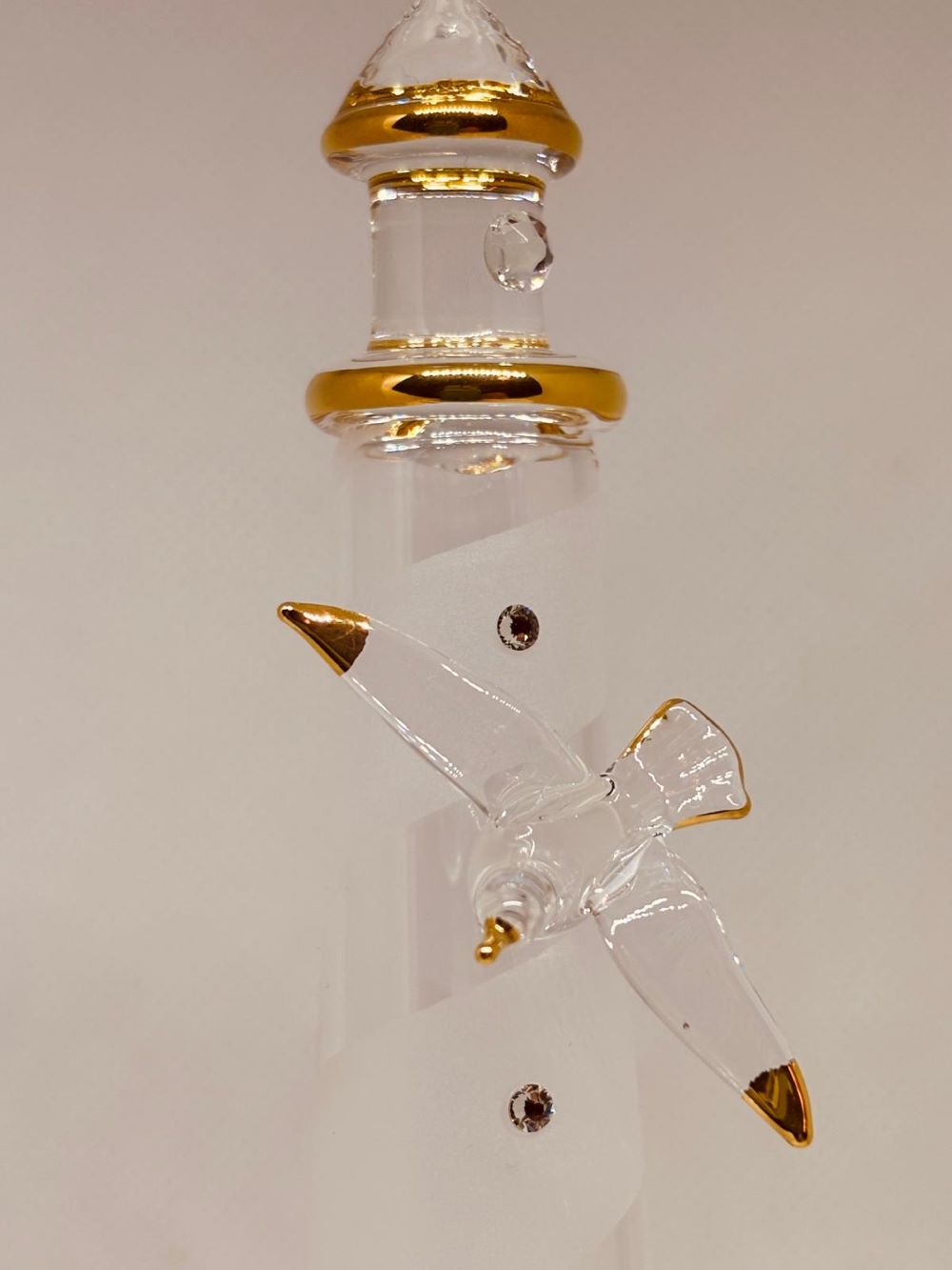 Spiral Lighthouse with Sea Gull, Tall Coastal Figurine with Glass & Crystal