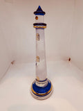Blue Lighthouse Glass Figurine | Handcrafted Coastal Ocean Decor with Spiral Design