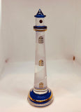 Blue Lighthouse Glass Figurine | Handcrafted Coastal Ocean Decor with Spiral Design