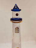 Blue Lighthouse Glass Figurine | Handcrafted Coastal Ocean Decor with Spiral Design