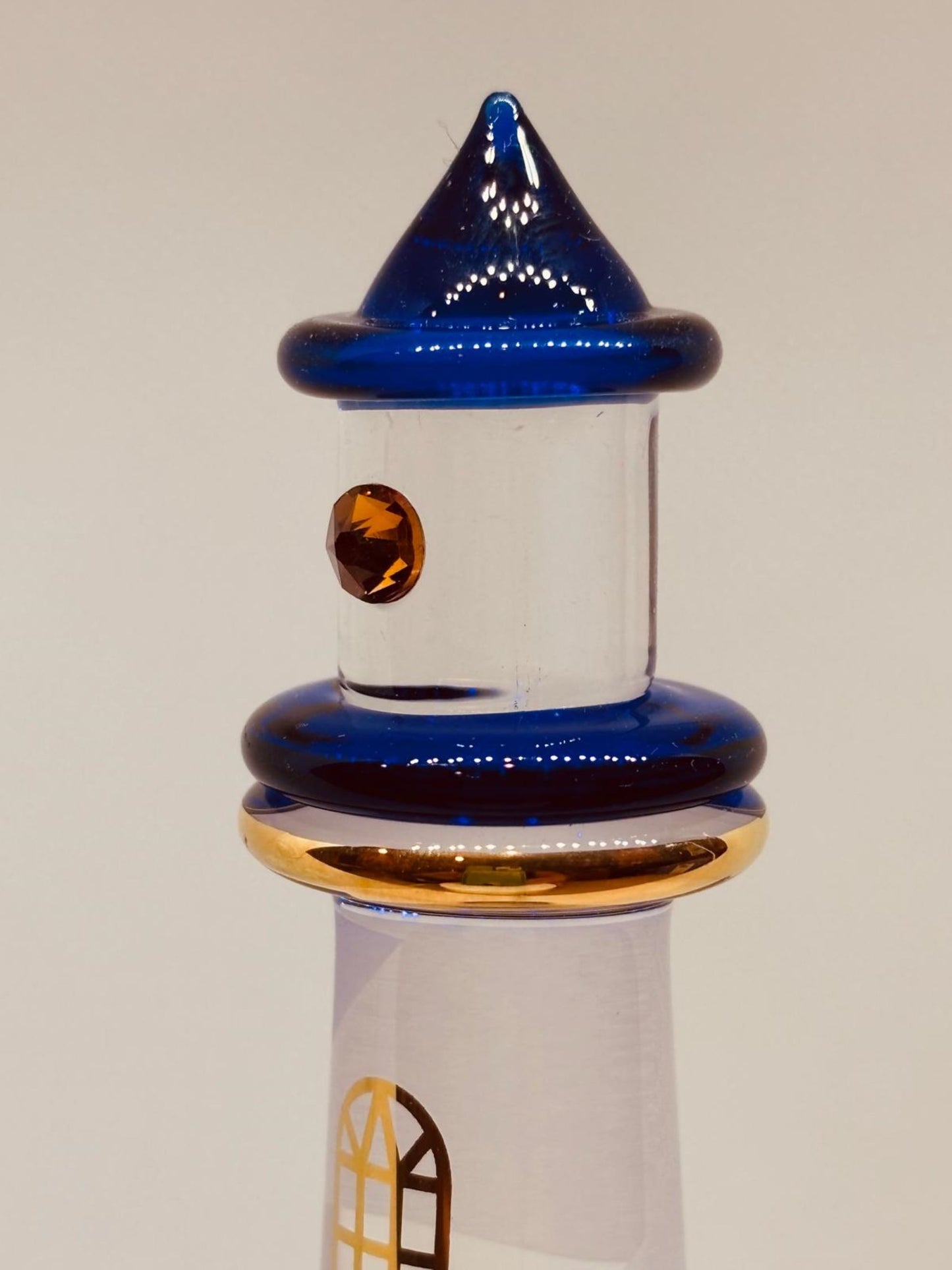 Blue Lighthouse Glass Figurine | Handcrafted Coastal Ocean Decor with Spiral Design