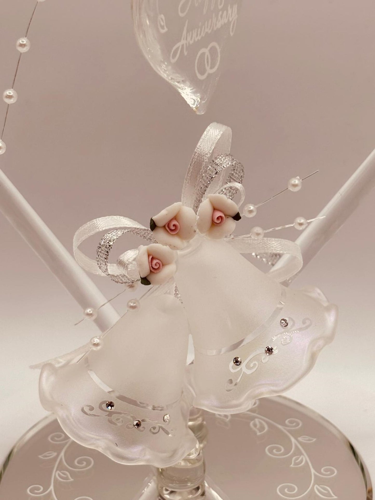 Anniversary Heart Glass Figurine | Romantic “Happy Anniversary” Gift with Bells