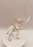 Handcrafted large glass elephant figurine with white tusks and crystal and 22Kt gold accents