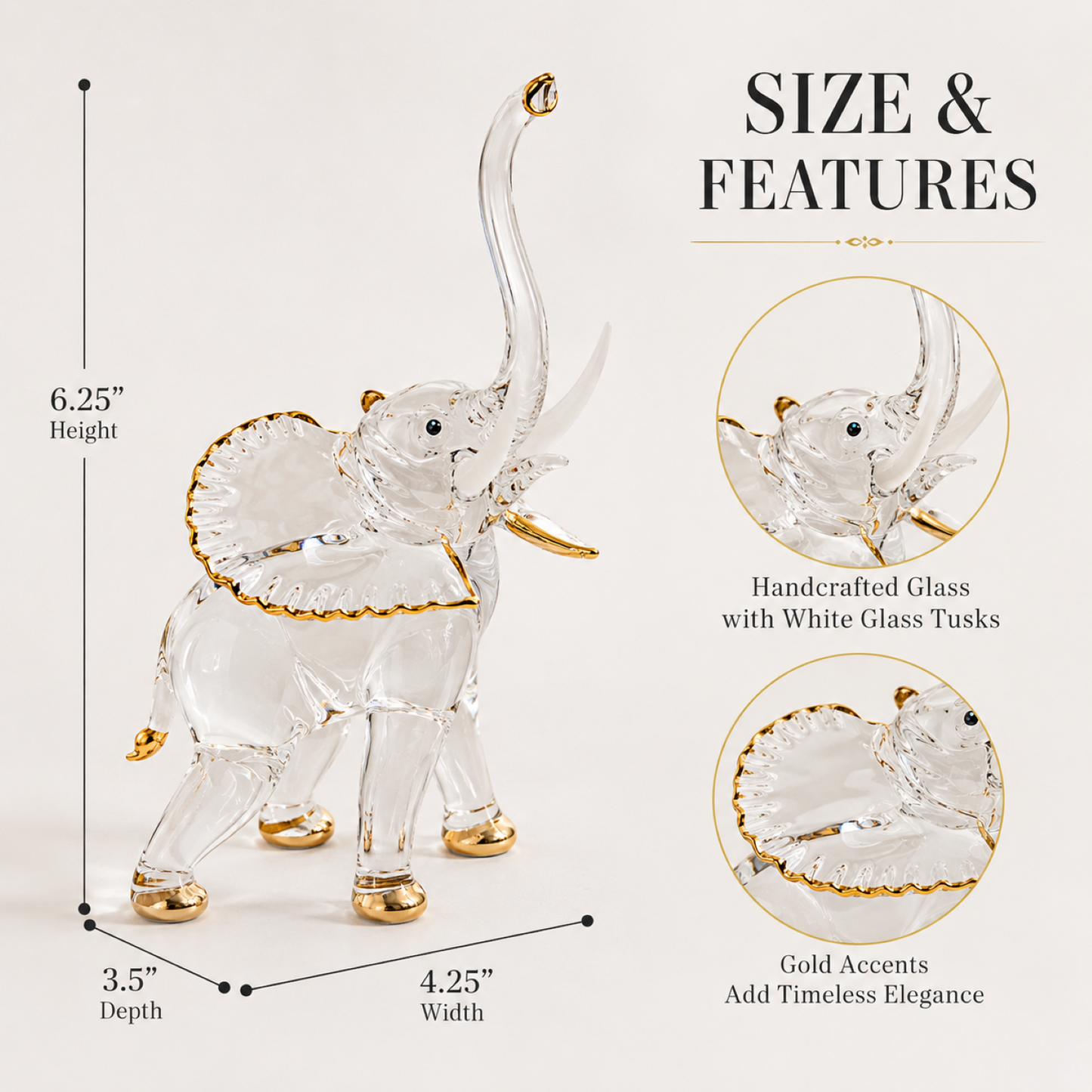 Glass Elephant Figurine Gift | Lucky Elephant Decor Good Luck Gift