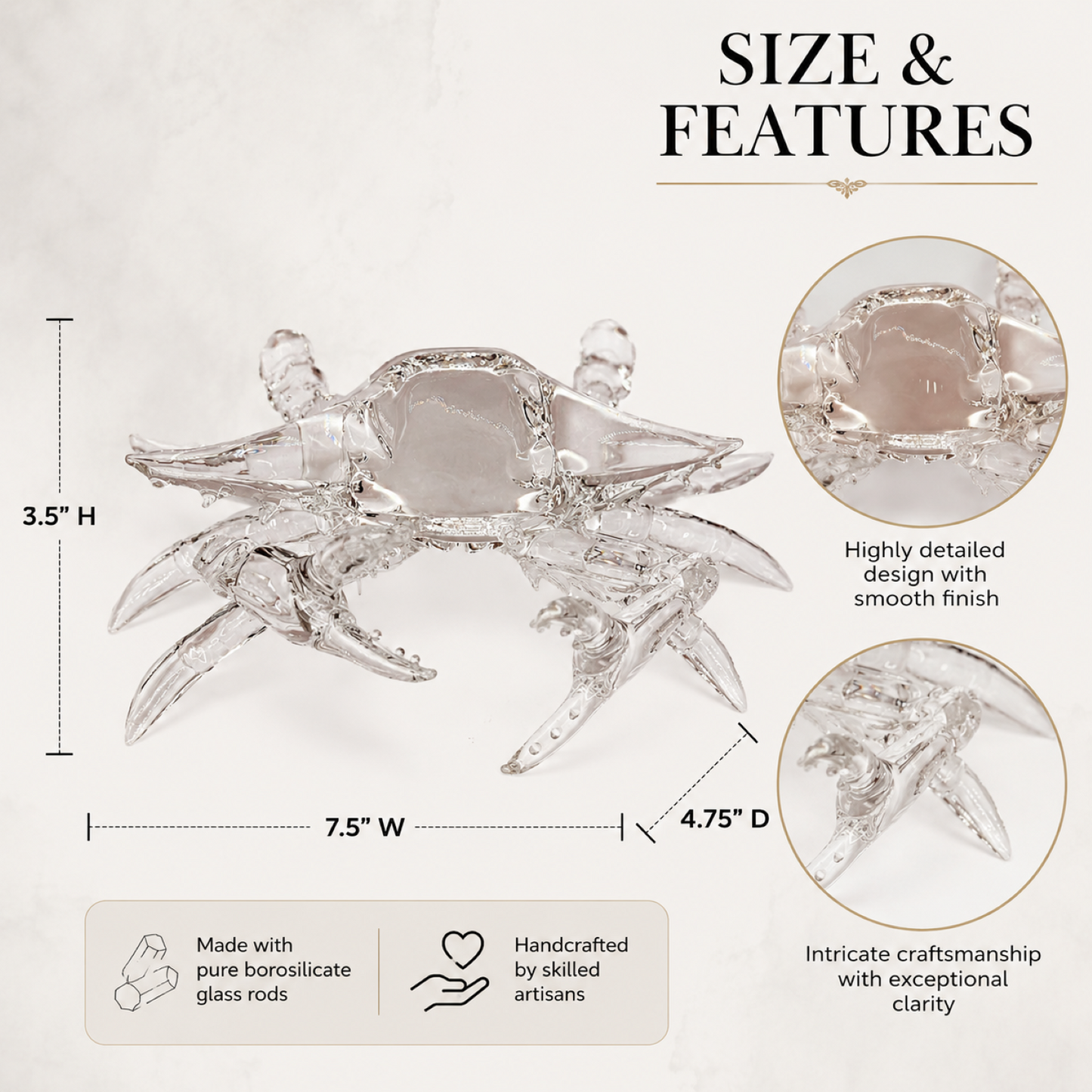 Glass Crab Figurine | Coastal Ocean Display Beach Décor