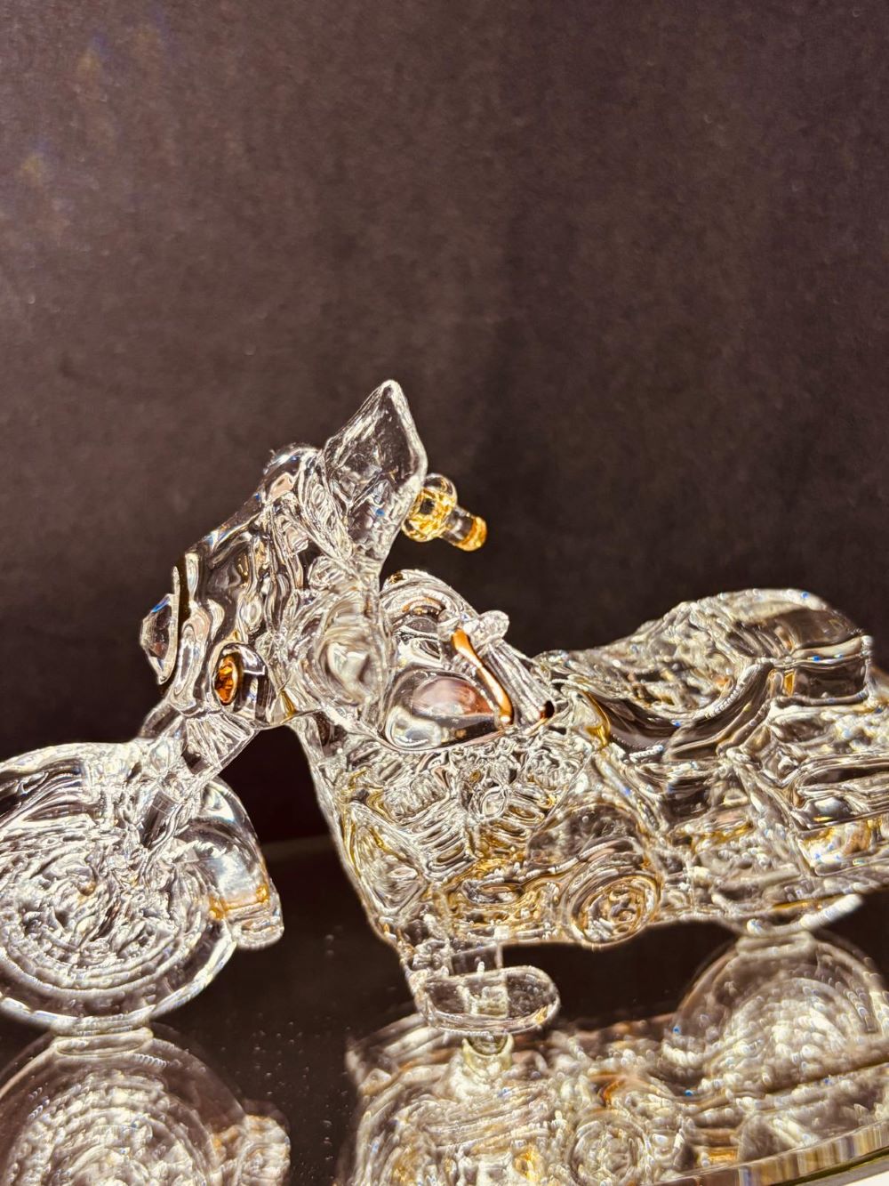 Big Cruiser Motorcycle Glass Figurine with Crystal and Gold Accents