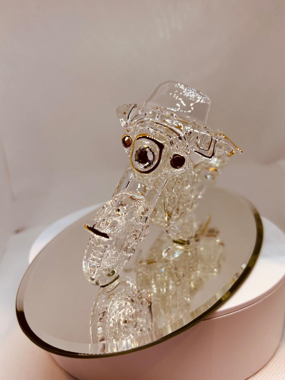 Big Cruiser Motorcycle Glass Figurine with Crystal and Gold Accents