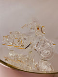 Big Cruiser Motorcycle Glass Figurine with Crystal and Gold Accents