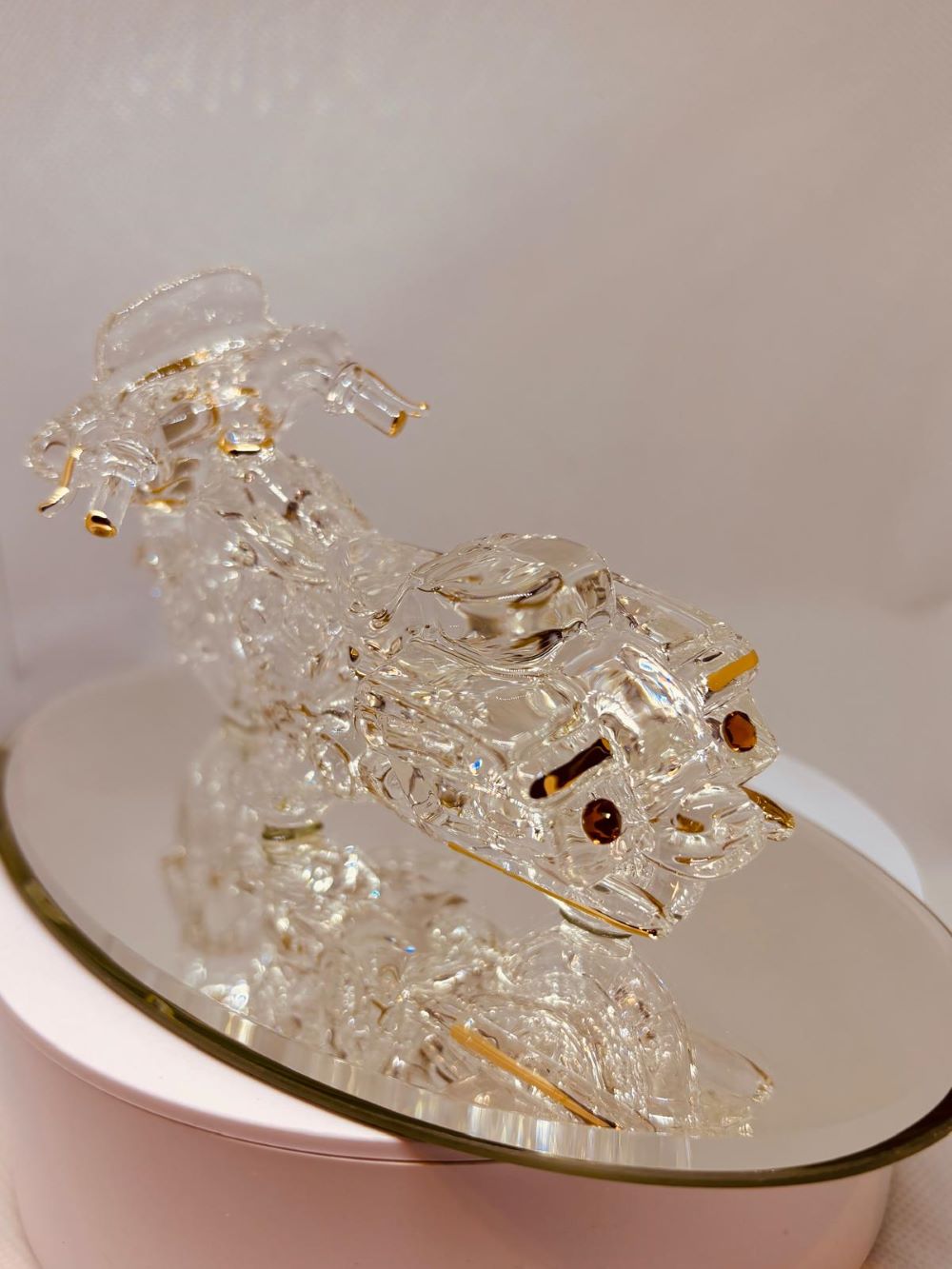 Big Cruiser Motorcycle Glass Figurine with Crystal and Gold Accents