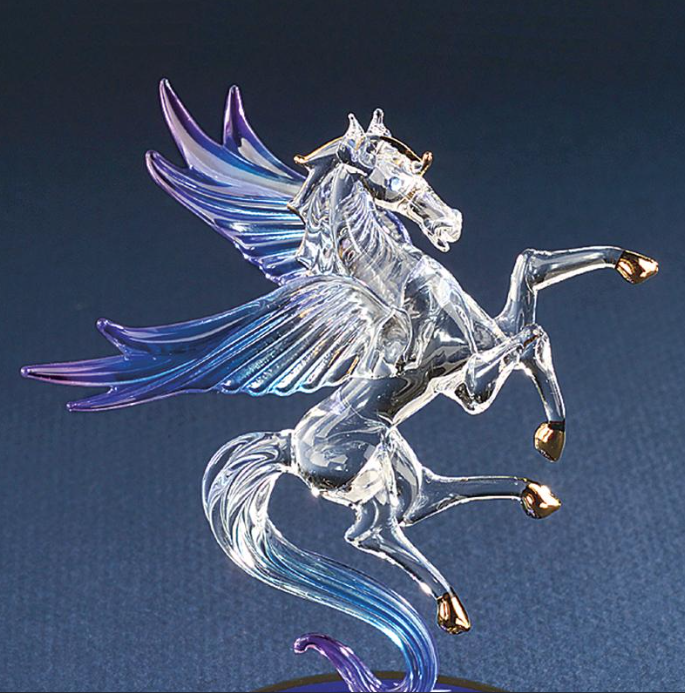 Glass Celestial Pegasus Figurine with Crystal & 22kt Gold Accents
