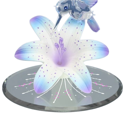 Hummingbird and Blue Lily Glass Figurine with Crystal Accents