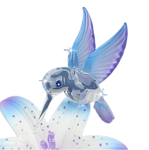 Hummingbird and Blue Lily Glass Figurine with Crystal Accents