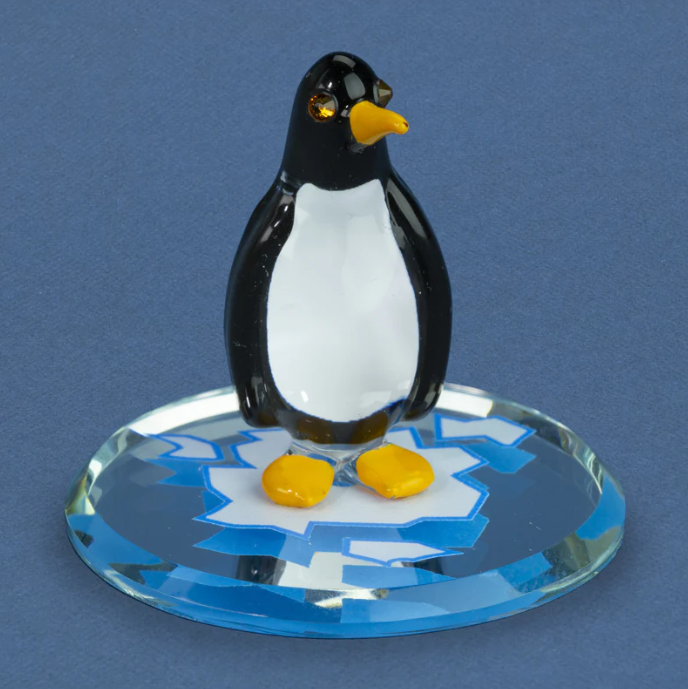 Glass Penguin Collectible Figurine with Crystal Accents