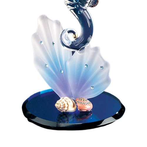 Glass Baron Sea Horse on Blue Coral Collectible Figurine