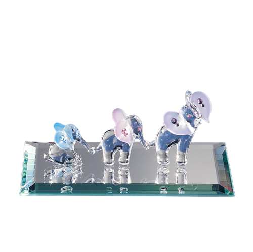 Glass Baron Elephants Figurine with Crystals Accents