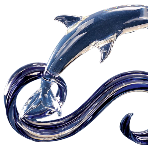 Glass Baron Dolphin in Cobalt Blue Wave Figurine 4.5"