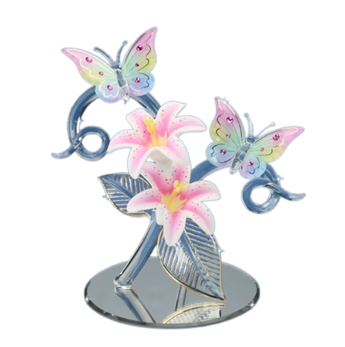 Crystal Butterfly, Glass Butterflies and Lily, Handmade Butterfly Figurine, Holiday Gift, Home Decoration, Gift for Her, Women, Mom