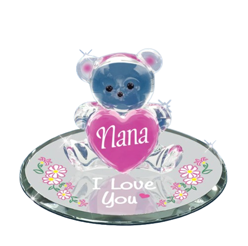 Handmade Bear & Heart Figurine, Glass Pink Heart, Grandma Gift, Mother's Day Gift, Gift for Nana
