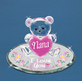 Handmade Bear & Heart Figurine, Glass Pink Heart, Grandma Gift, Mother's Day Gift, Gift for Nana