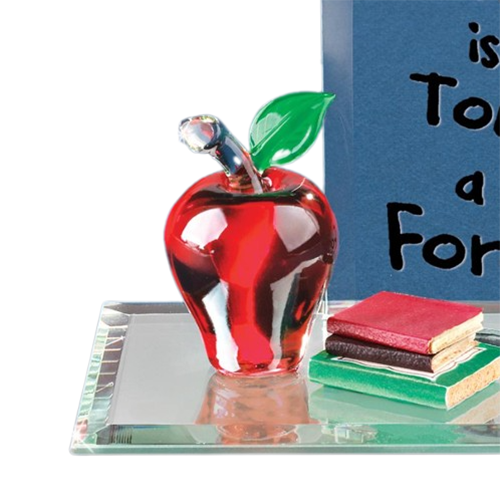Teacher Apple with Books Glass Handcrafted Collectible Figurine