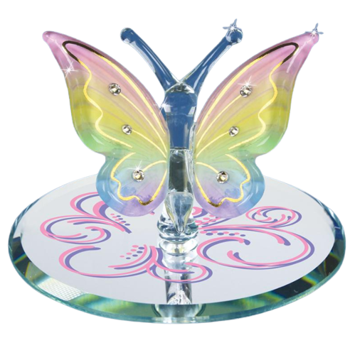 Rainbow Flutter Glass Butterfly Handcrafted Collectible Figurine with Crystals Accents