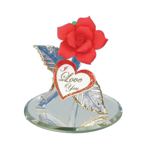 Glass Baron Red Rose Figurine I Love you with 22kt Gold Accents