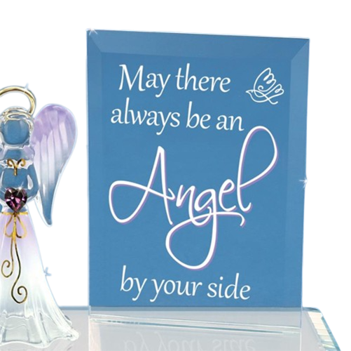 Glass Angel Crystal Heart Figurine & 22Kt Gold Accents