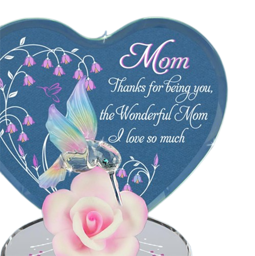Glass Baron Wonderful Mom Hummingbird Pink Rose Figurine