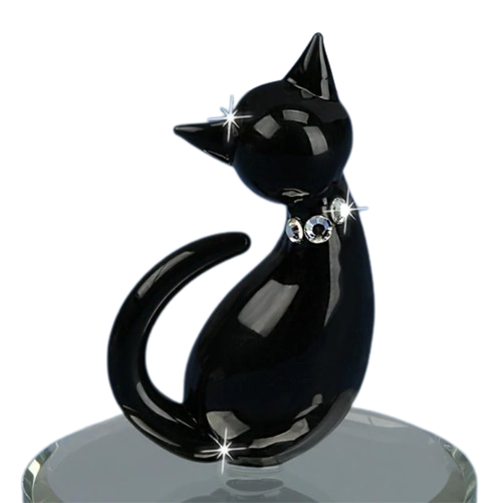 Black Cat Glass Figurine Accented with Crystal Collar