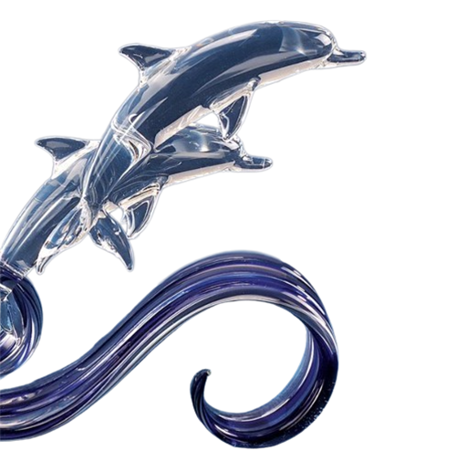 Glass Blue Wave Double Dolphin Figurine