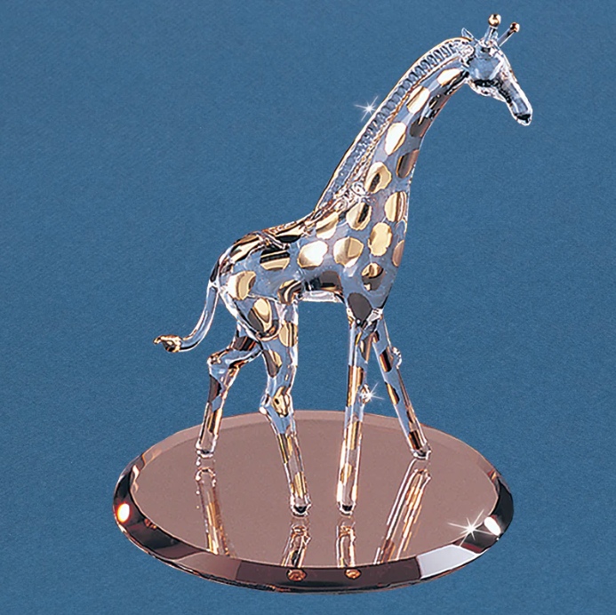 Glass Giraffe Figurine Handcrafted Collectible with 22kt Gold Accents
