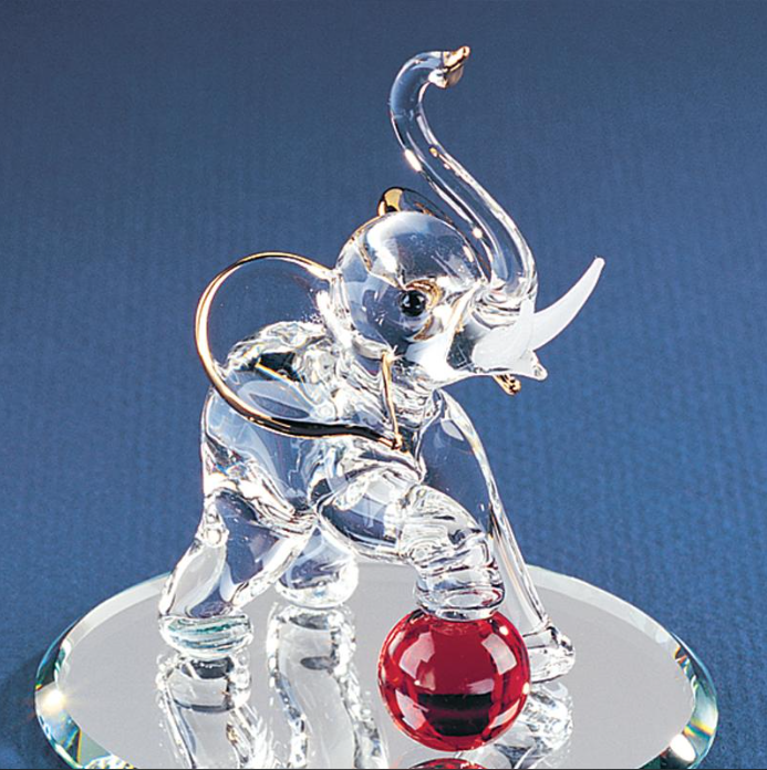 Handmade Elephant Figurine, Glass Elephant with Trunk, Animal Desktop Decor, Elephant Sculpture, Handmade Gifts, Home Decor