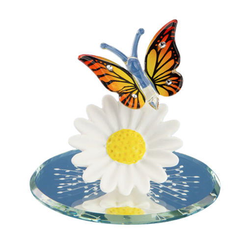 Glass Butterfly & Daisy Figurine, Handmade Monarch Butterfly, Home Decor, Gift for Butterfly Lovers, Mother's Day Gift