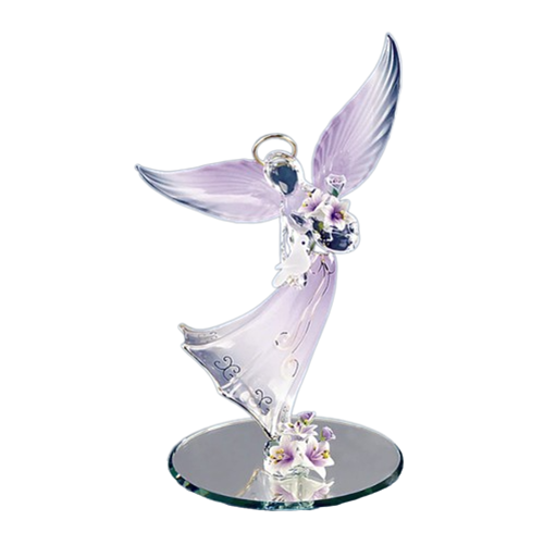 Lavender Angel Figurine, Glass Angel and Dove, Handcrafted Christmas Gift, Handmade Angel Statue, Home Decoration