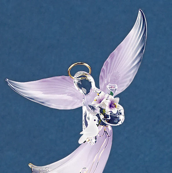 Lavender Angel Figurine, Glass Angel and Dove, Handcrafted Christmas Gift, Handmade Angel Statue, Home Decoration
