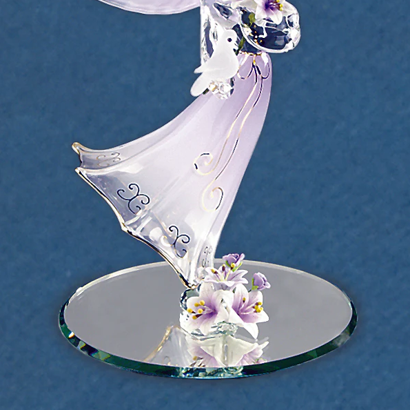 Angel Glass Figurine with Flowers, Lavender Angel Figurine, Glass Angel Dove, Handcrafted Gift, Handmade Angel Statue, Home Decor