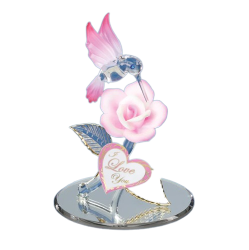 Pink Rose & Hummingbird Figurine, I Love You Flower Gift, Handcrafted Mother's Day Gift, Anniversary Gift, Wedding Gift