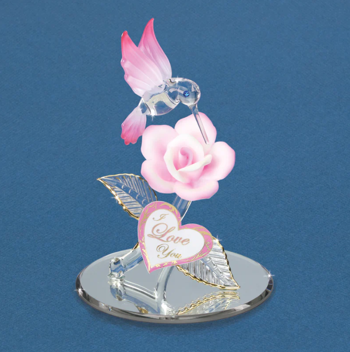 Pink Rose & Hummingbird Figurine, I Love You Flower Gift, Handcrafted Mother's Day Gift, Anniversary Gift, Wedding Gift