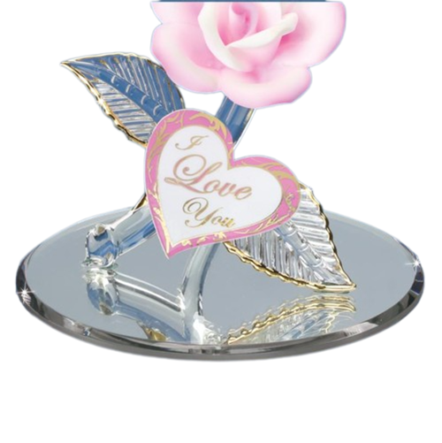 Glass Baron Hummingbird with Pink Rose I Love you Collectible Figurine
