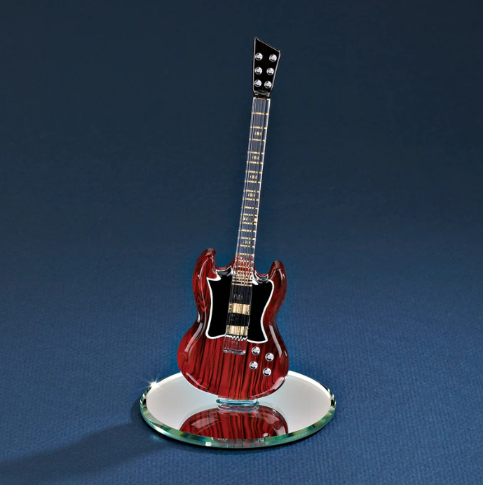 Mahogany Guitar, Handcrafted Glass Figurine, Handmade Guitar Gift, Home Decor Gift Ideas