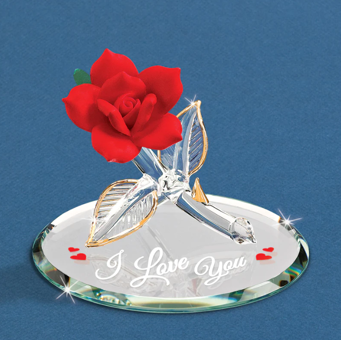 Glass Baron Red Rose Handcrafted Figurine "I Love You"