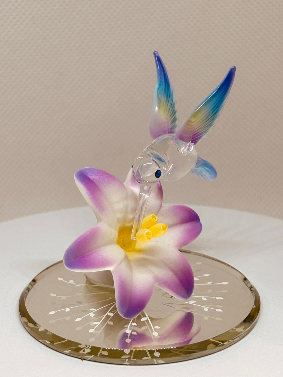 Hummingbird with Lavender Lily Figurine Handcrafted Nature Decor
