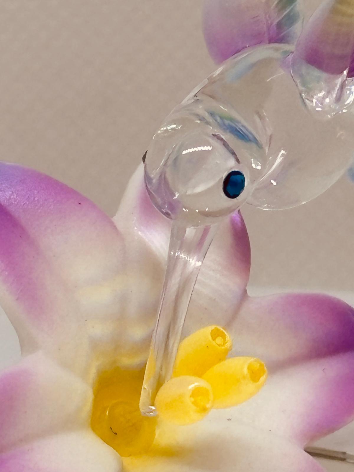 Hummingbird with Lavender Lily Figurine Handcrafted Nature Decor