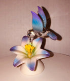 Blue Hummingbird on Lily Glass Figurine, Holiday Gift, Hummingbird Home Decor