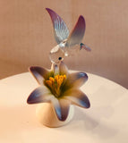 Blue Hummingbird on Lily Glass Figurine, Holiday Gift, Hummingbird Home Decor