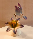 Blue Hummingbird on Lily Glass Figurine, Holiday Gift, Hummingbird Home Decor