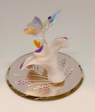Butterfly on Lavender Lily Figurine Handcrafted Glass Butterfly on Lily with Crystals