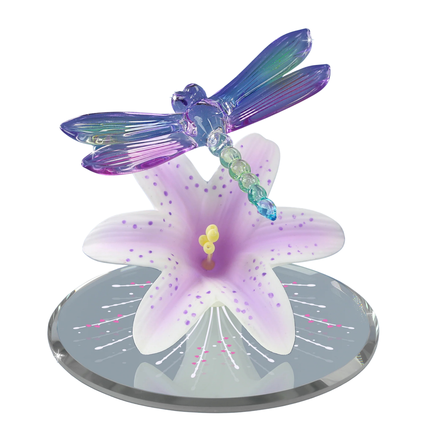 Dragonfly Lily Glass Figurine Flower Sculpture Nature Decor Gift for Her Spring Decor