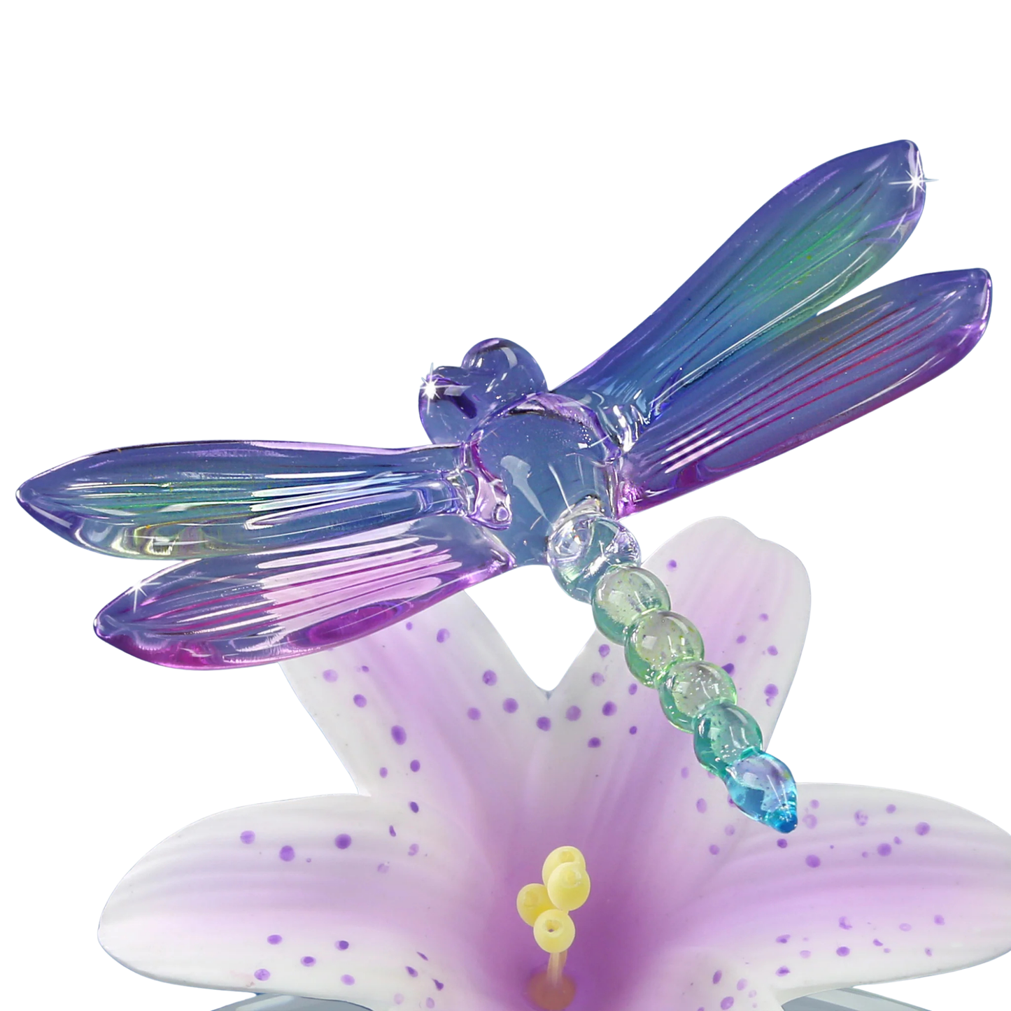Dragonfly Lily Glass Figurine Flower Sculpture Nature Decor Gift for Her Spring Decor